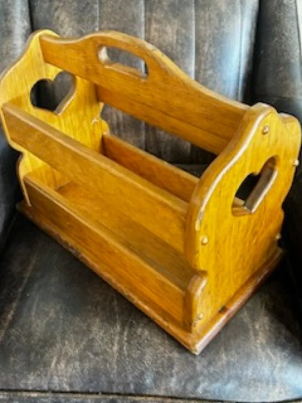 Vintage Primitive Rustic Portable Aged Patina Wooden Magazine Rack Record Holder